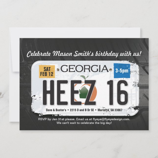 Invitation de licence Géorgie pour le 16e annivers (Devant)