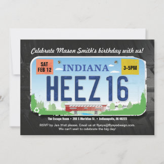 Invitation de licence Indiana pour le 16e annivers