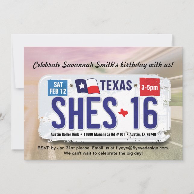 Invitation de licence Texas pour 16e anniversaire  (Devant)