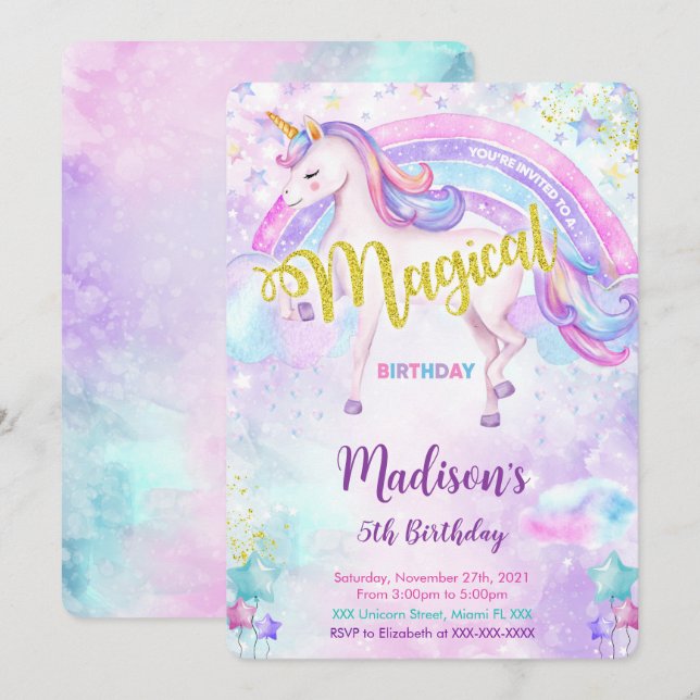Invitation de licorne magique  (Devant / Derrière)