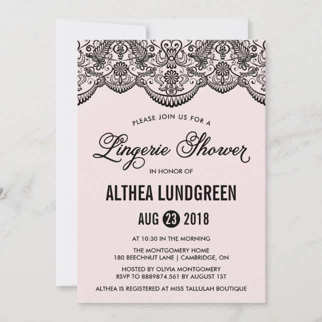 Invitation de lingerie de dentelle rose et noir Br (Devant)
