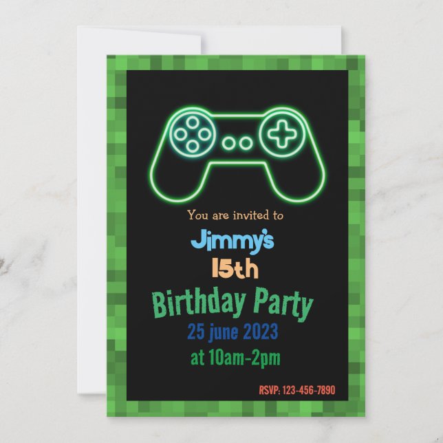invitation de l'invitation d'anniversaire de jeu (Devant)
