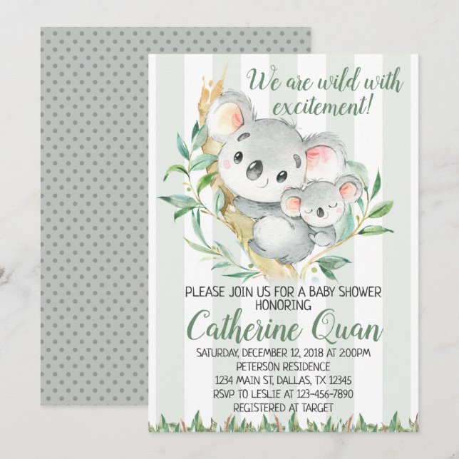 Invitation de l'invitation de Koala Baby shower (Devant / Derrière)