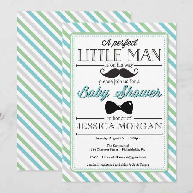 Invitation de Little Man Baby shower (Devant / Derrière)