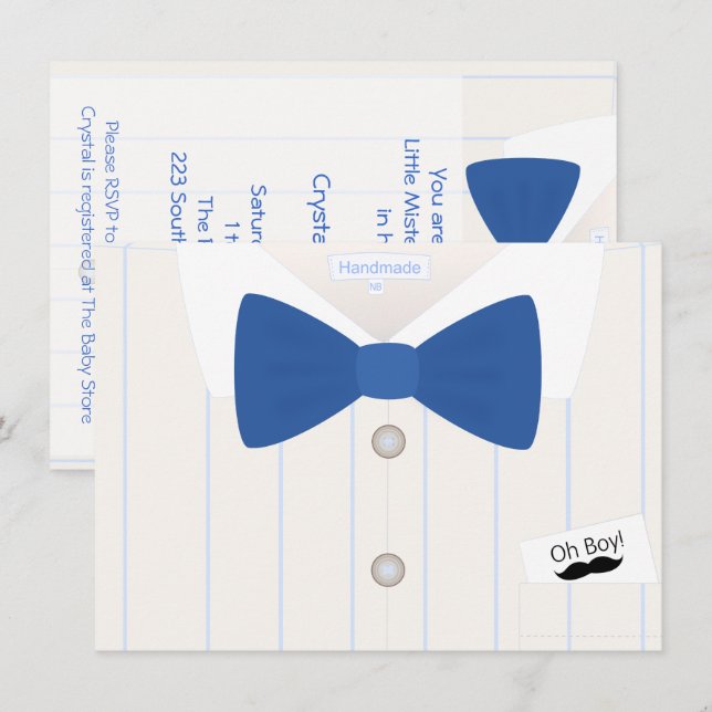 Invitation de Little Mister Baby shower (Devant / Derrière)