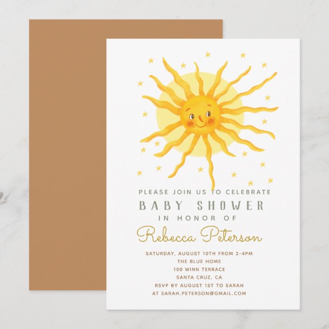 Invitation de Little Sun Baby shower (Devant / Derrière)