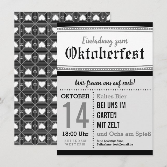 Invitation de l'Oktoberfest noir et blanc (Devant / Derrière)