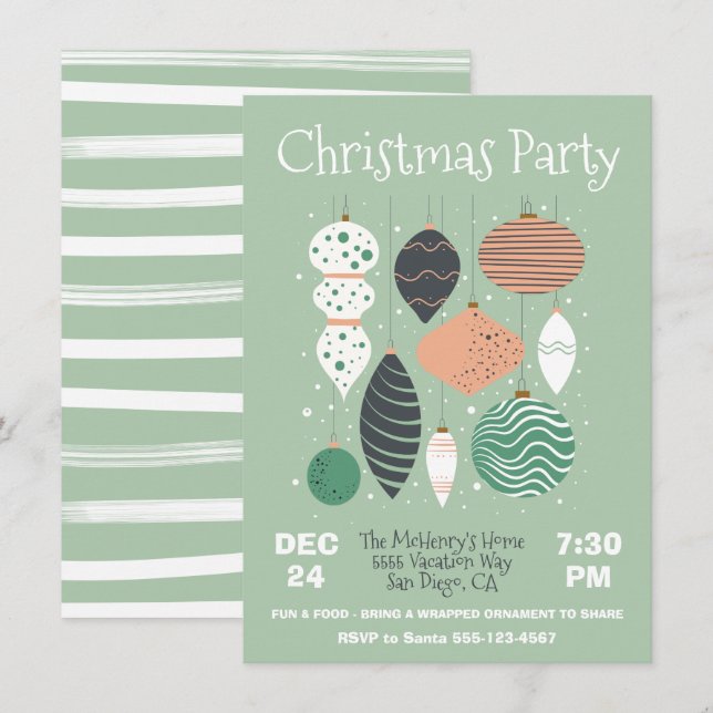 Invitation de l'ornement de Noël rétro (Devant / Derrière)