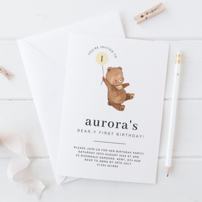 Invitation de l'ours au premier anniversaire Ballo (Créateur téléchargé)