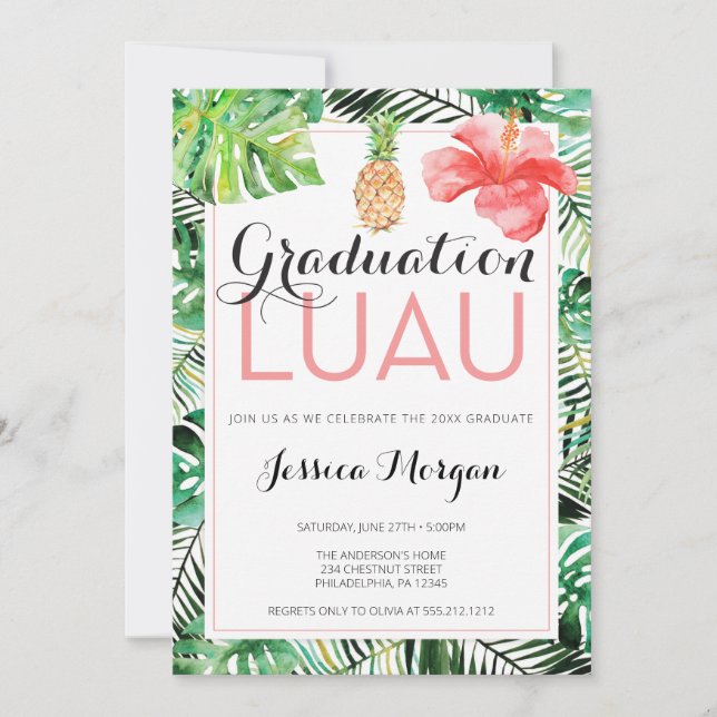 Invitation de Luau de fin d'études au thème tropic (Devant)