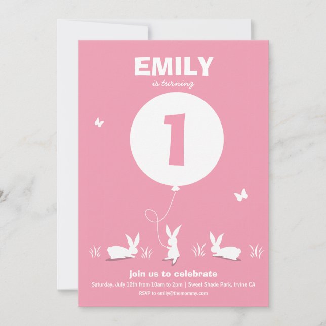 Invitation De Lucy : BUNNY BALLOON| Anniversaire de enfant ro (Devant)