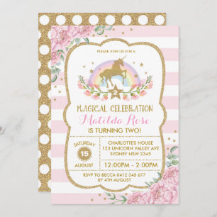 Invitation de l'Unicorn Invitation floral Rainbow 