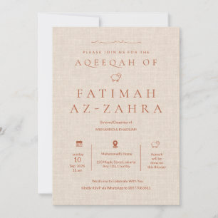 Invitation de luxe Aqeeqah islamique en lin beige