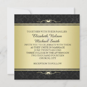 Invitation de luxe Black/Gold Mariage damassé