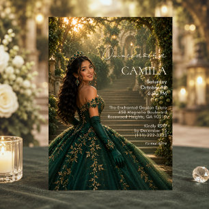 Invitation de luxe émeraude or pour Quinceañera