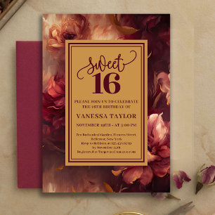 Invitation de luxe pour Sweet 16 bordeaux floral o