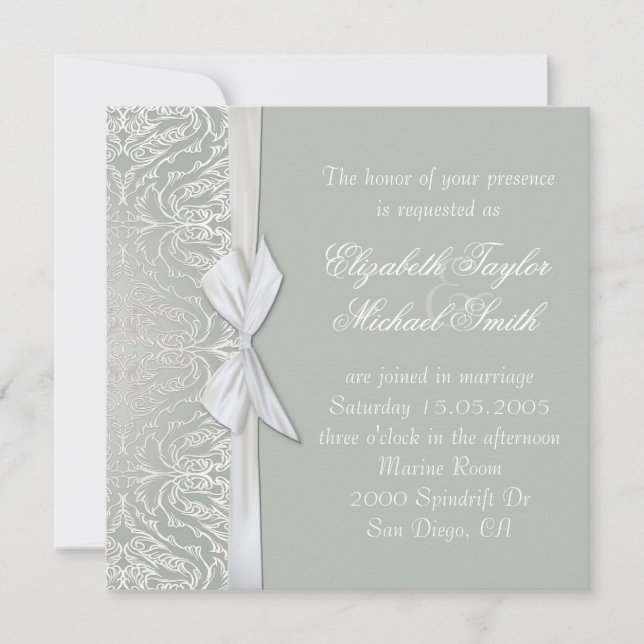 Invitation de luxe Ribbon Silver/Grey Mariage dama (Devant)