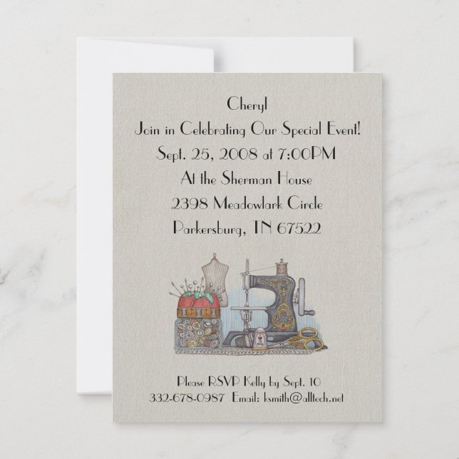 Invitation de machine à coudre alimentée à la main (Dos)