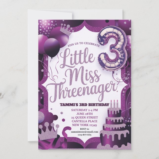 Invitation de Mademoiselle Threenager en violet (Devant)