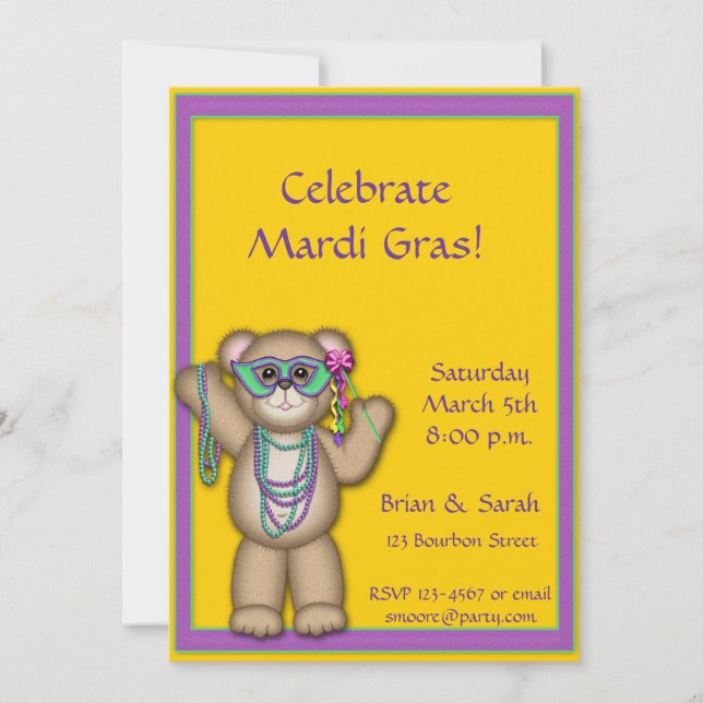Invitation de Mardi Gras Bear (Devant)