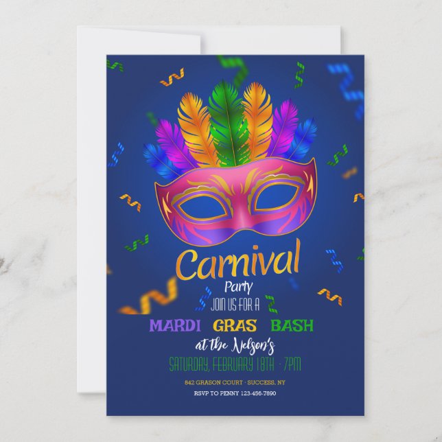 Invitation de Mardi Gras Carnival Party (Devant)