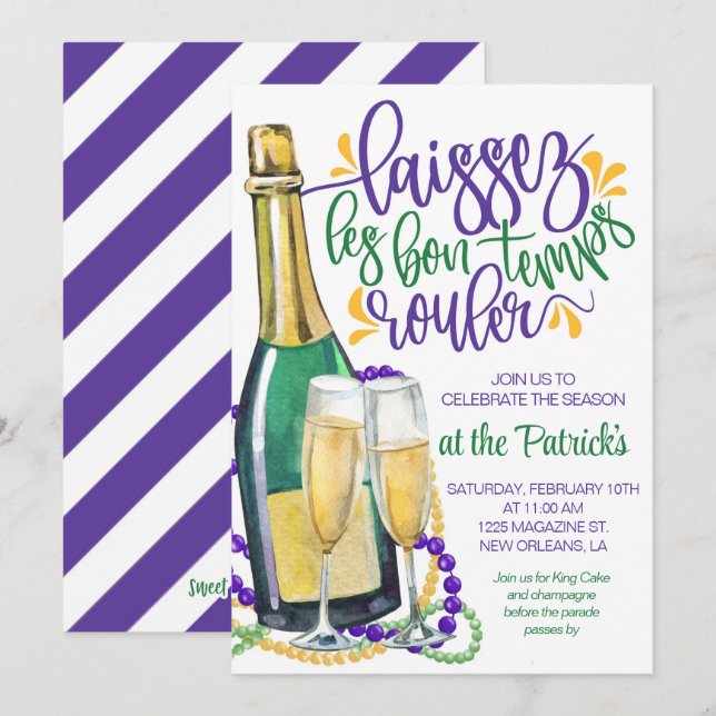 Invitation de Mardi Gras Champagne (Devant / Derrière)