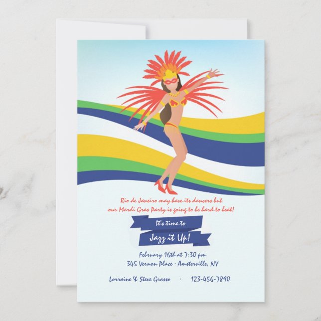 Invitation de Mardi Gras, danseuse du Carnaval (Devant)
