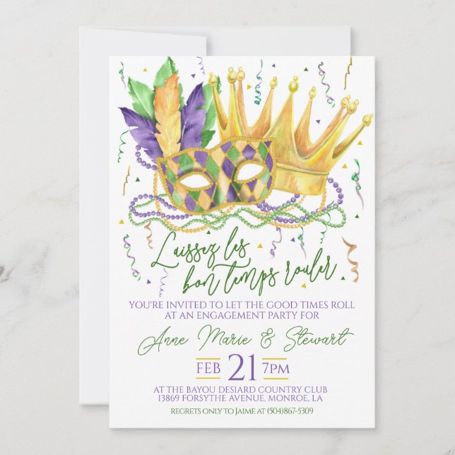 Invitation de Mardi Gras Engagement Party (Devant)