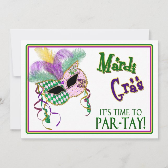 INVITATION DE MARDI GRAS PARTY - MASK - 5 x 7 (Devant)