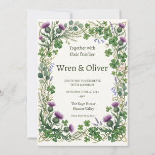 Invitation de mariage à couronne botanique écossai