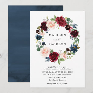 Invitation de mariage à couronne florale enchantée