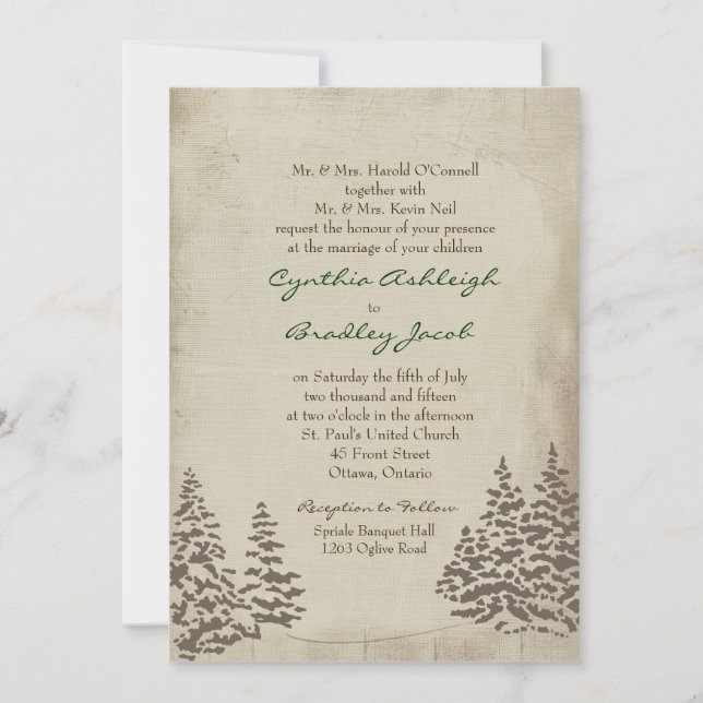 Invitation de mariage À feuillage persistant vinta (Devant)