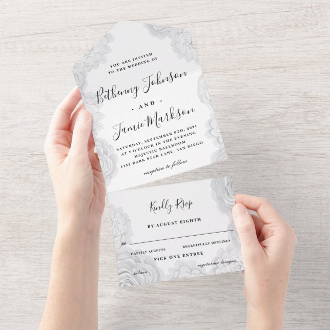 Invitation de mariage à la florale blanche (Déchirure)