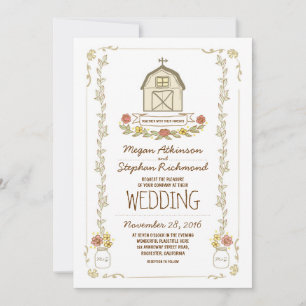 invitation de mariage à la grange brune rustique
