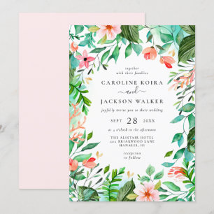 Invitation de mariage à la plage florale tropicale