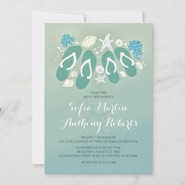 invitation de mariage à la plage moderne avec tong (Devant)