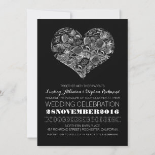 Invitation de mariage à la plage noire avec coquil