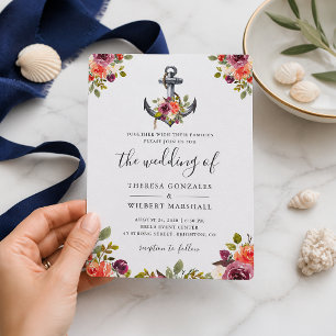 Invitation de mariage à l'ancre florale nautique r