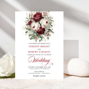 Invitation de mariage à l'aquarelle blanc burgundy