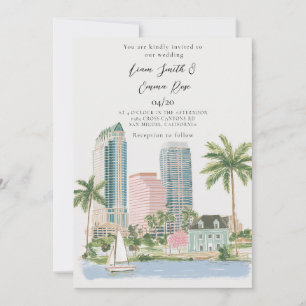 Invitation de mariage à l'aquarelle de la skyline