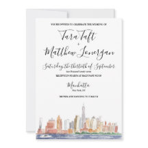 Invitation de mariage à l'aquarelle de la ville de