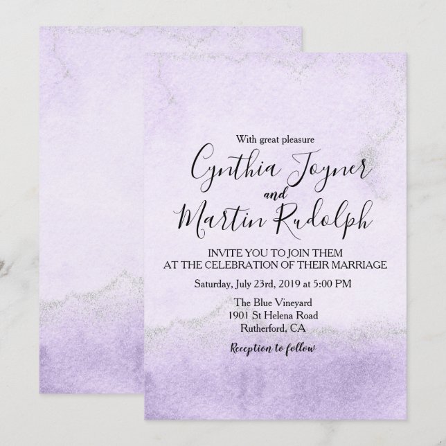 Invitation de mariage à l'aquarelle pailletée de l (Devant / Derrière)