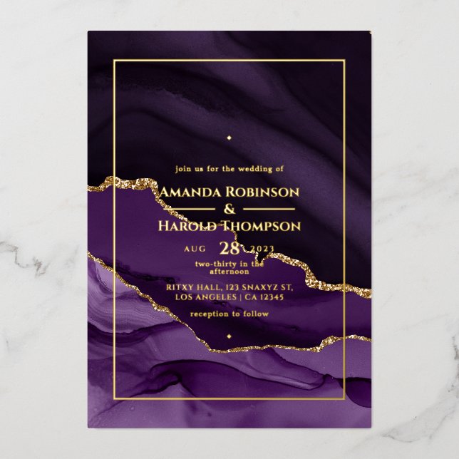 Invitation de Mariage à l'huile d'agate violet et  (Recto)