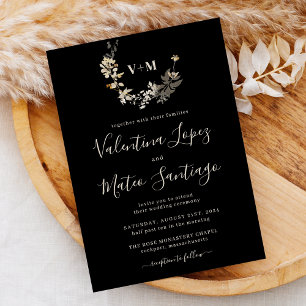 Invitation de mariage à monogramme de feuillage bo
