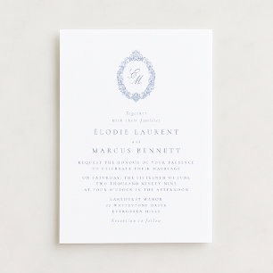 Invitation de mariage à monogramme Elegant Bleu Vi