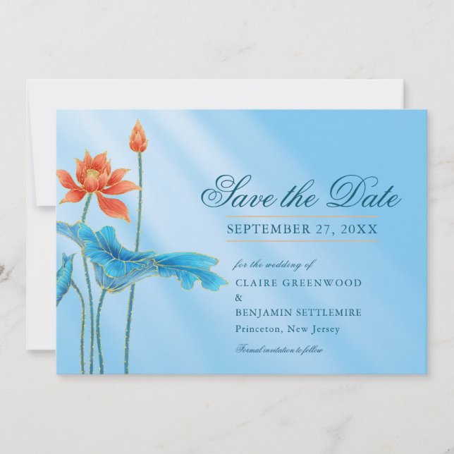 Invitation de mariage à motif floral bleu avec lot (Devant)