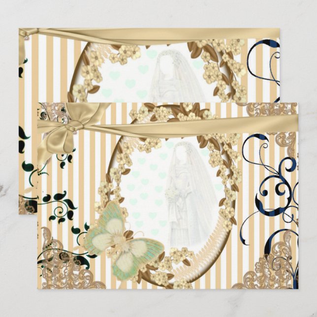 Invitation de mariage ancien miroir couleur (Devant / Derrière)
