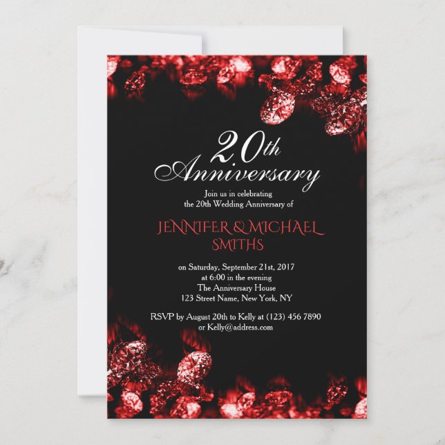 Invitation de mariage anniversaire diamant rouge m (Devant)