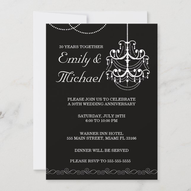 Invitation de mariage anniversaire lustre noir (Devant)