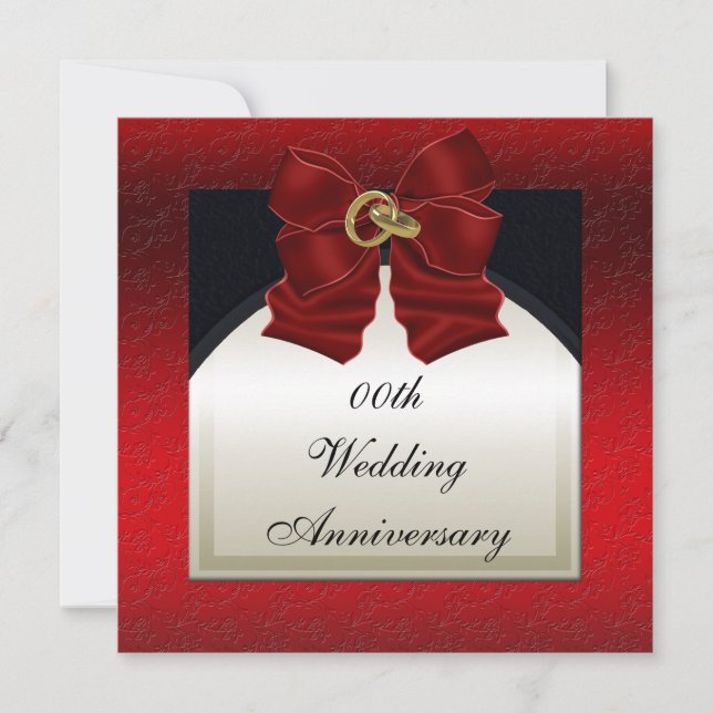 Invitation de mariage anniversaire noir rouge (Devant)